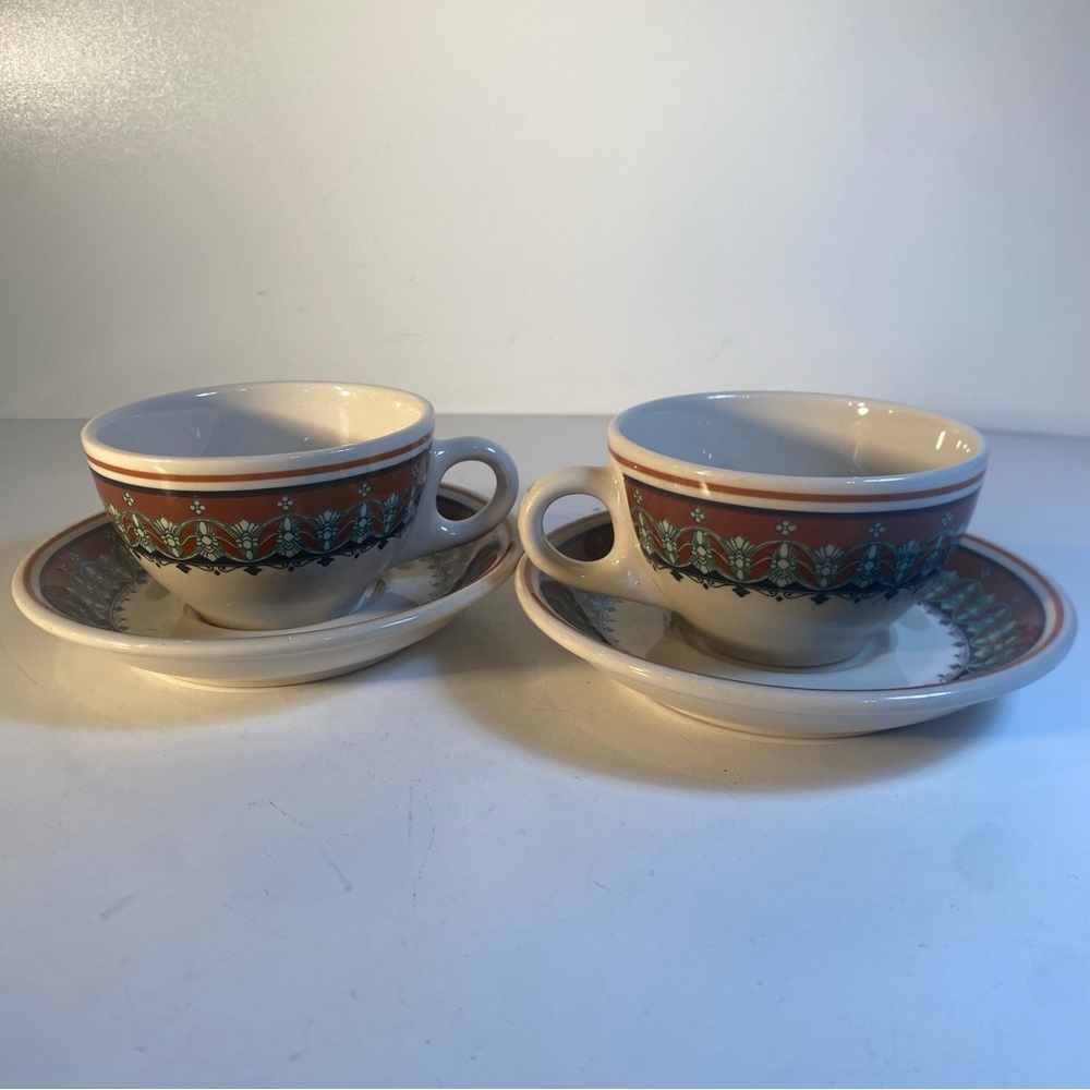 Vintage Set Of 2 Sterling China Restaurant Ware Cups & Saucers